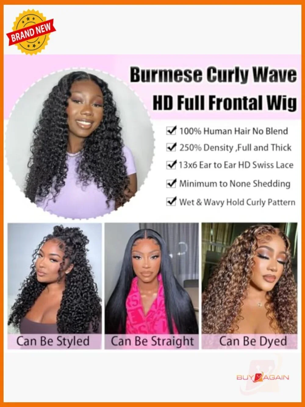 13x6 Lace Front Wig Burmese Curly 220 Density Pre Plucked Transparent Lace